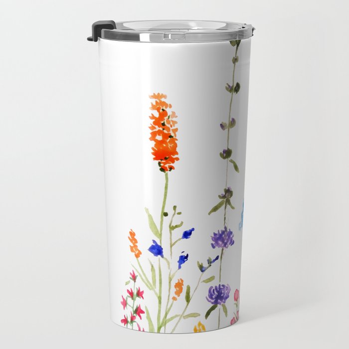 colorful wild flowers watercolor painting Travel Mug Gallery Image 3