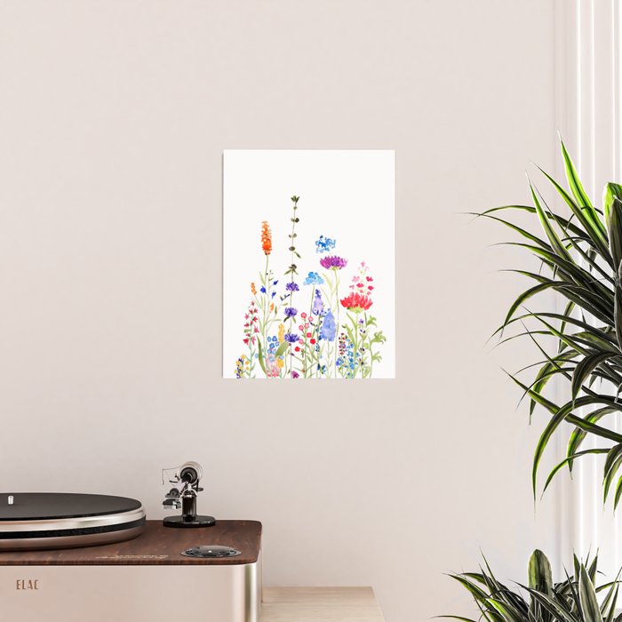 colorful wild flowers watercolor painting Poster Gallery Image 2