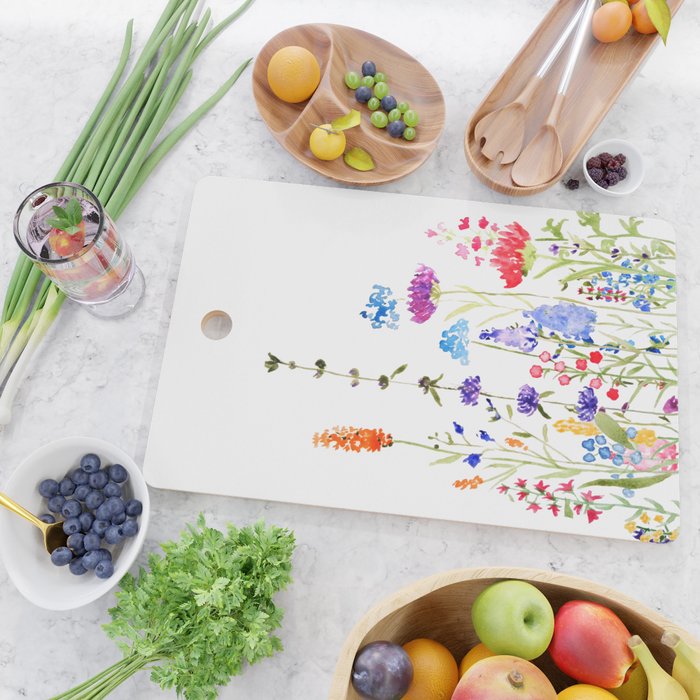 colorful wild flowers watercolor painting Cutting Board Gallery Image 2
