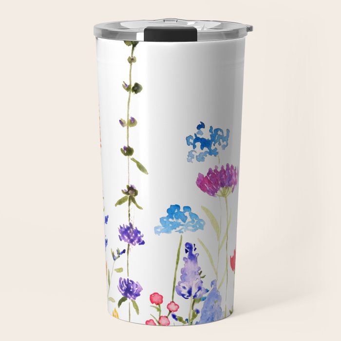 colorful wild flowers watercolor painting Travel Mug Gallery Image 1