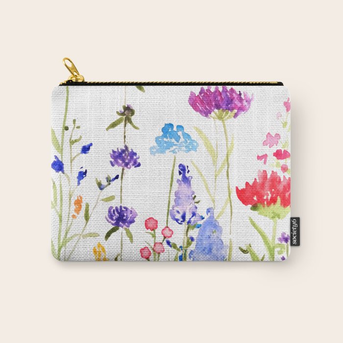 colorful wild flowers watercolor painting Carry All Pouch Gallery Image 1