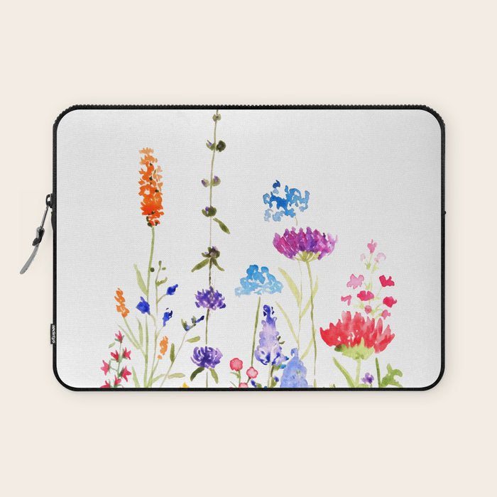 colorful wild flowers watercolor painting Laptop Sleeve Gallery Image 1