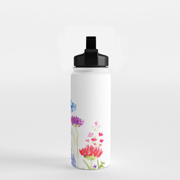 colorful wild flowers watercolor painting Water Bottle Gallery Image 2