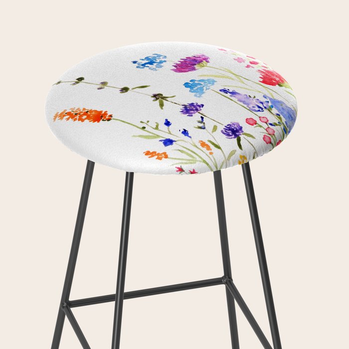 colorful wild flowers watercolor painting Stool Gallery Image 2
