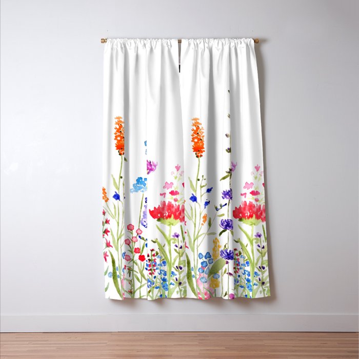 colorful wild flowers watercolor painting Window Curtain Gallery Image 3
