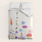 colorful wild flowers watercolor painting Comforter Gallery Image 6