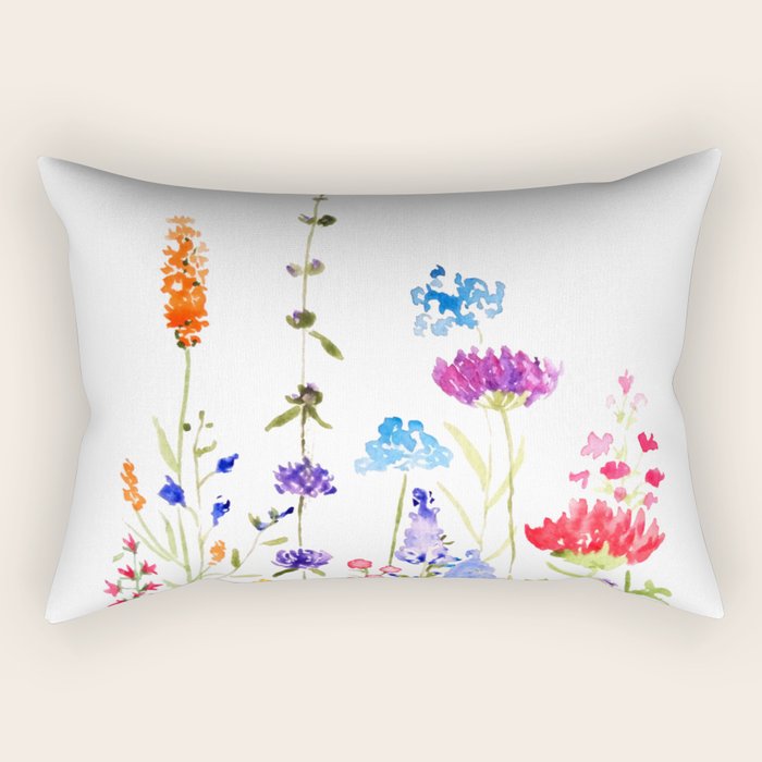 colorful wild flowers watercolor painting Rectangular Pillow Gallery Image 2