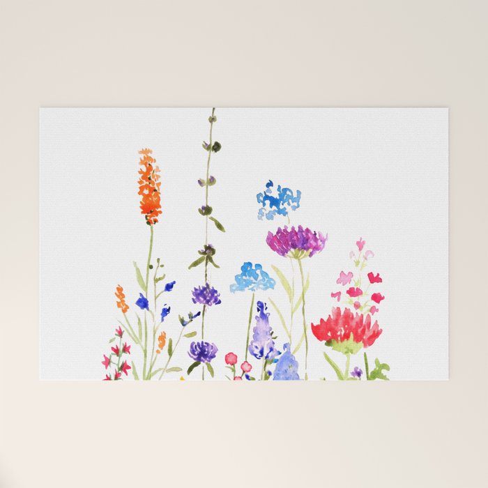 colorful wild flowers watercolor painting Welcome Mat Gallery Image 1