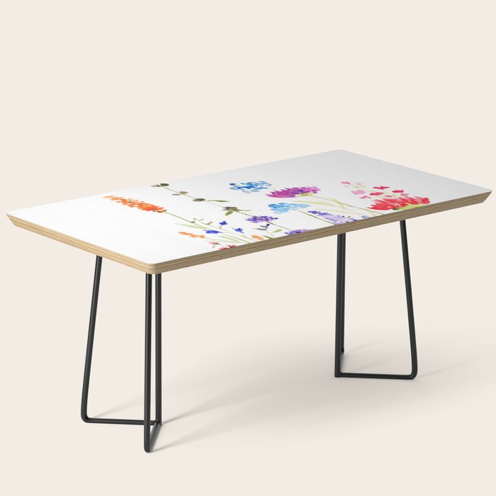 colorful wild flowers watercolor painting Coffee Table Gallery Image 1