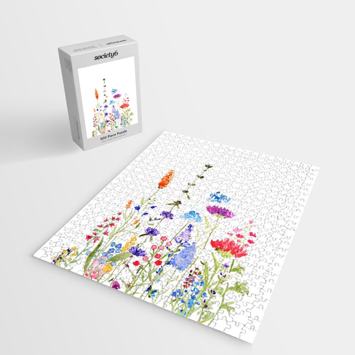 colorful wild flowers watercolor painting Jigsaw Puzzle Gallery Image 2