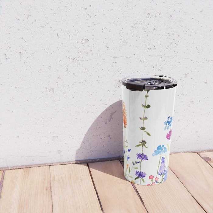 colorful wild flowers watercolor painting Travel Mug Gallery Image 4