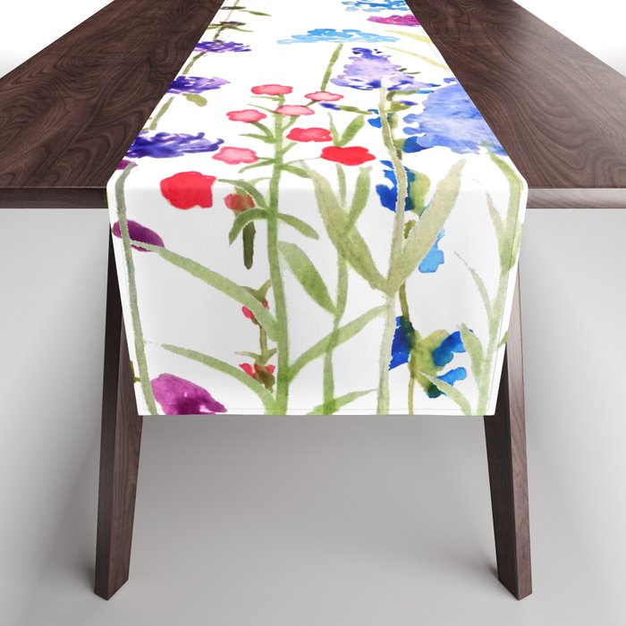 colorful wild flowers watercolor painting Table Runner Gallery Image 1