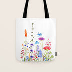 colorful wild flowers watercolor painting Tote Bag Gallery Image 1
