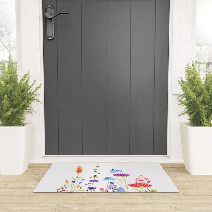 colorful wild flowers watercolor painting Welcome Mat Gallery Image 3