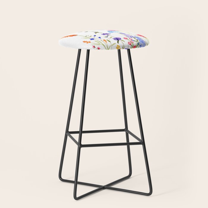 colorful wild flowers watercolor painting Stool Gallery Image 1