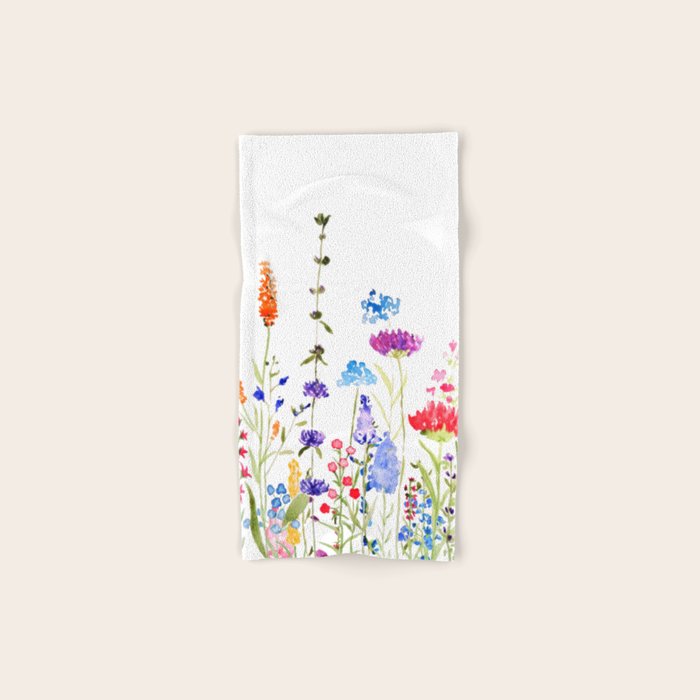 colorful wild flowers watercolor painting Bath Towel Gallery Image 1