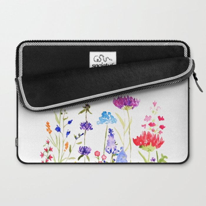 colorful wild flowers watercolor painting Laptop Sleeve Gallery Image 2