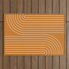 Minimal Line Curvature XCIII Bright 70s Orange Mid Century Modern Arch Abstract Outdoor Rug Gallery Image 1