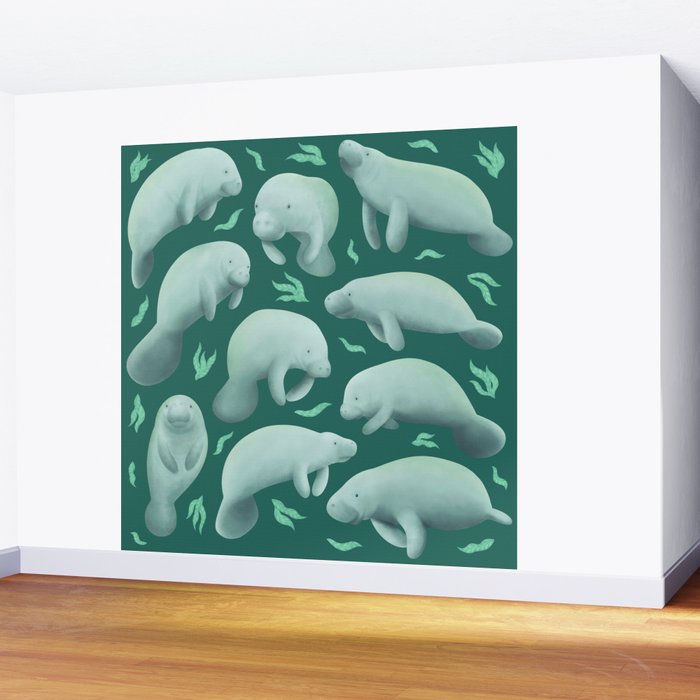 manatees (teal) Wall Mural Gallery Image 2