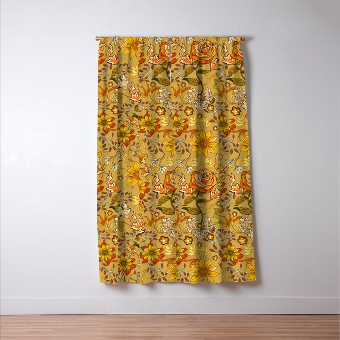 Rose vintage inpsired retro, warm colors 70s, boho Window Curtain Gallery Image 3