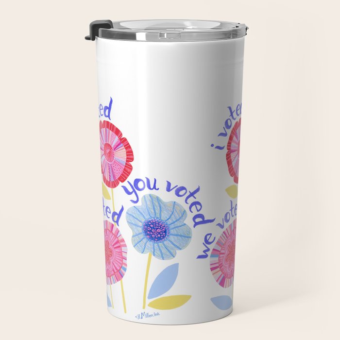United We Grow - Vote | Floral in Red, Pink, & Blue Travel Mug Gallery Image 3