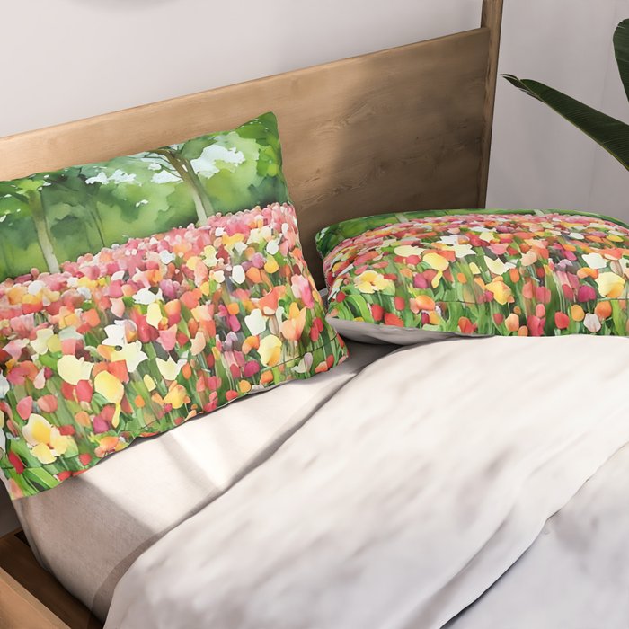 Colorful tulips field Pillow Sham Gallery Image 2