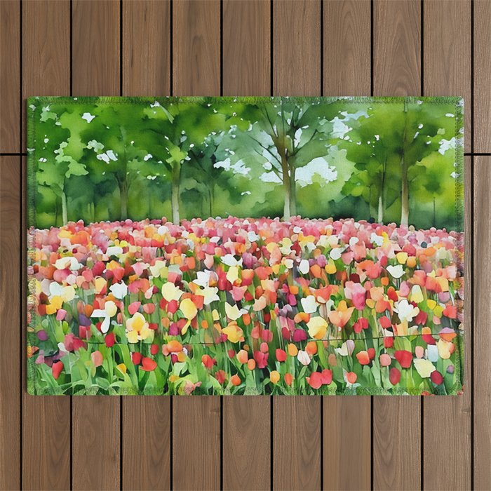 Colorful tulips field Outdoor Rug Gallery Image 1