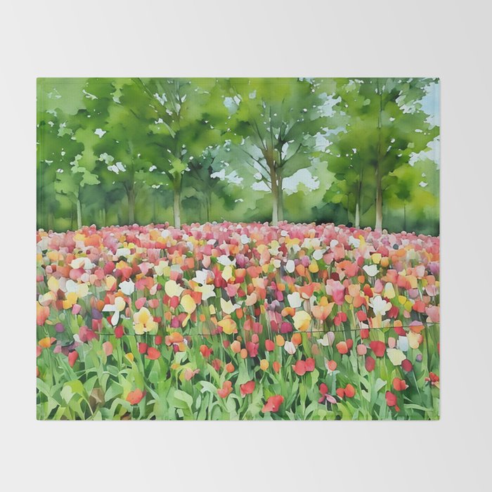 Colorful tulips field Throw Blanket Gallery Image 2