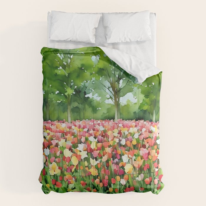 Colorful tulips field Comforter Gallery Image 1