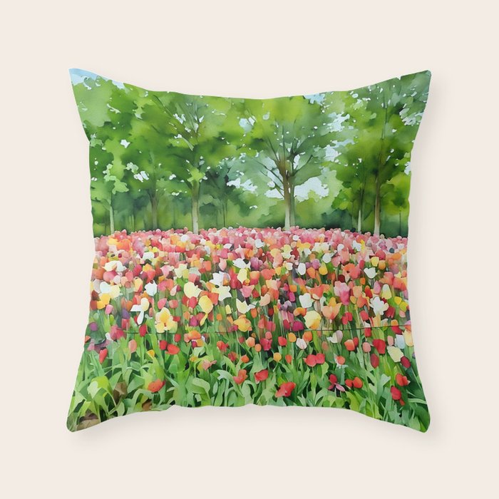 Colorful tulips field Throw Pillow Gallery Image 6