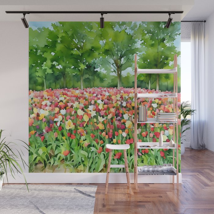 Colorful tulips field Wall Mural Gallery Image 1