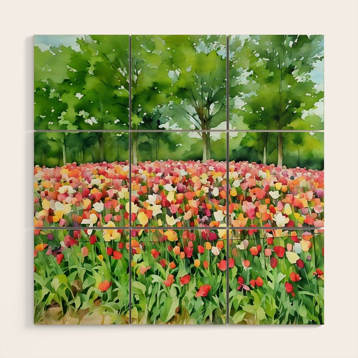 Colorful tulips field Wood Wall Art Gallery Image 1