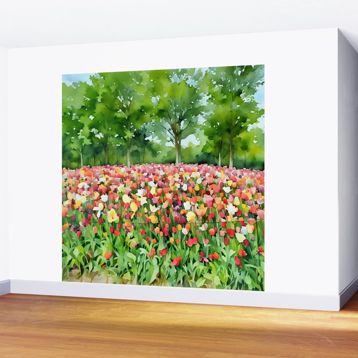 Colorful tulips field Wall Mural Gallery Image 2