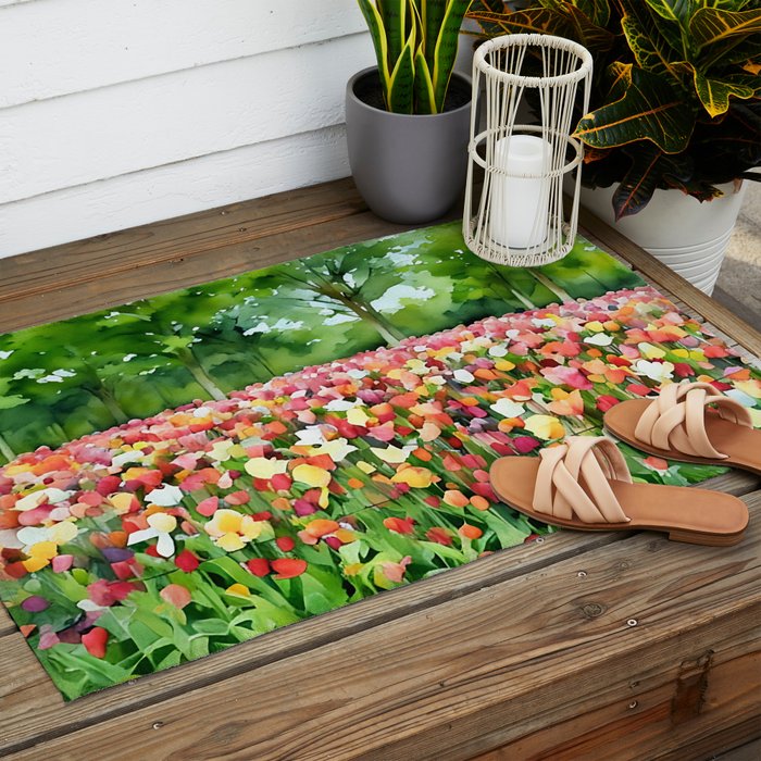 Colorful tulips field Outdoor Rug Gallery Image 2