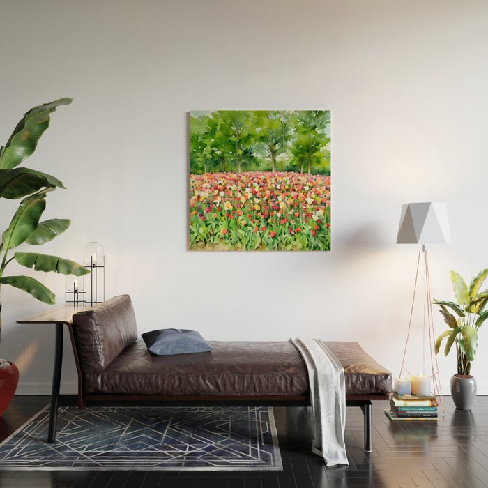 Colorful tulips field Wood Wall Art Gallery Image 2