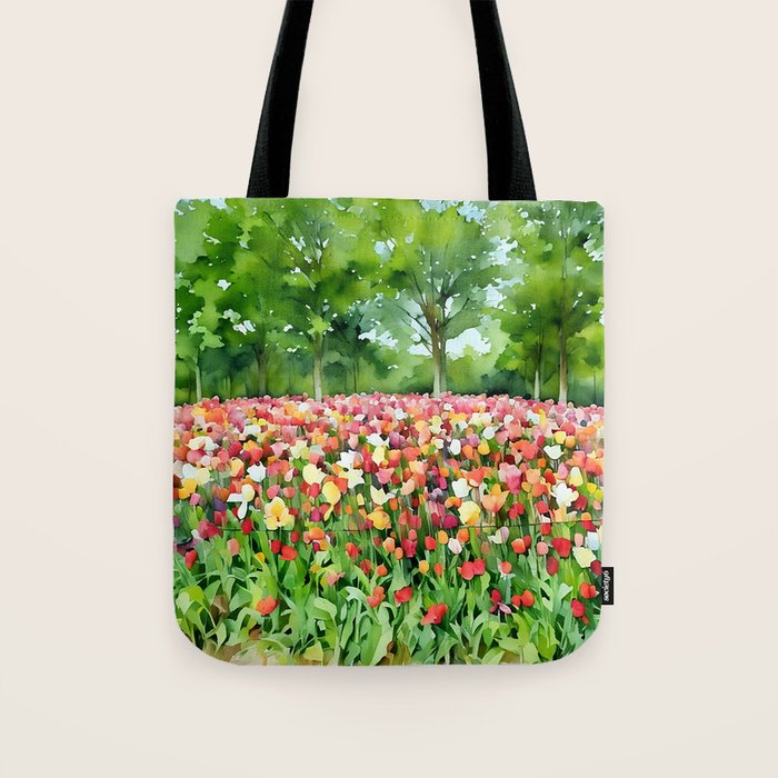 Colorful tulips field Tote Bag Gallery Image 1