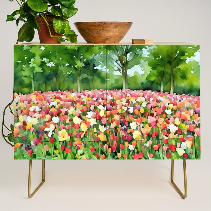 Colorful tulips field Credenza Gallery Image 1