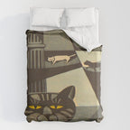 Inagaki Tomoo Vintage Japanese Woodblock print mid century Modern Cubism Art Cats Feline Duvet Cover Gallery Image 6