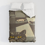 Inagaki Tomoo Vintage Japanese Woodblock print mid century Modern Cubism Art Cats Feline Comforter Gallery Image 6