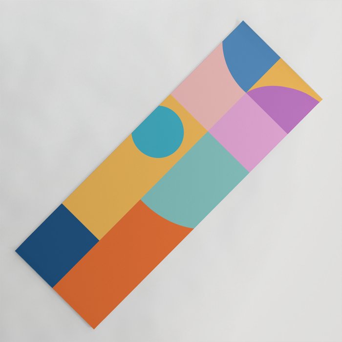 Playful Color Block Shapes in Bright Shades of Orange, Blue, Yellow, and Pink Yoga Mat Gallery Image 1