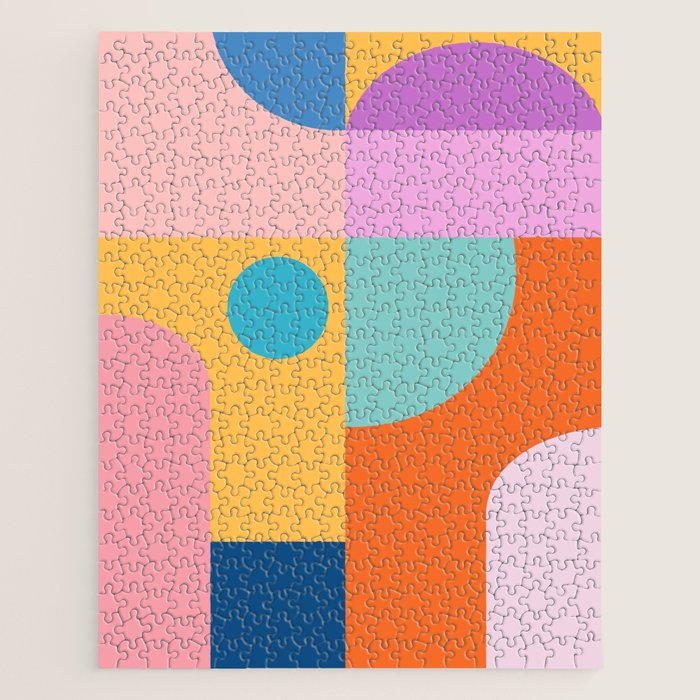 Playful Color Block Shapes in Bright Shades of Orange, Blue, Yellow, and Pink Jigsaw Puzzle Gallery Image 1
