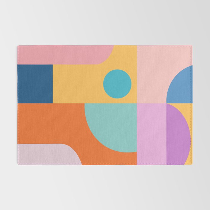 Playful Color Block Shapes in Bright Shades of Orange, Blue, Yellow, and Pink Rug Gallery Image 2