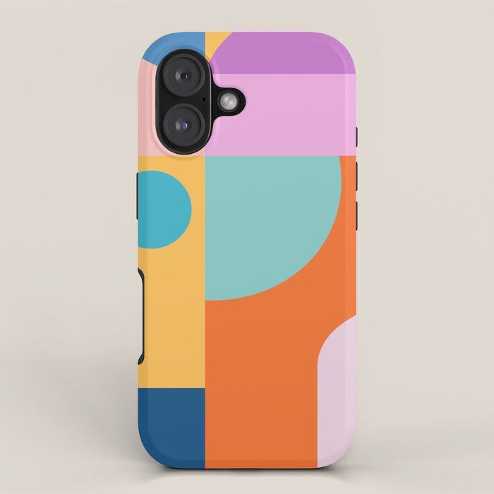 Playful Color Block Shapes in Bright Shades of Orange, Blue, Yellow, and Pink iPhone Case Gallery Image 1