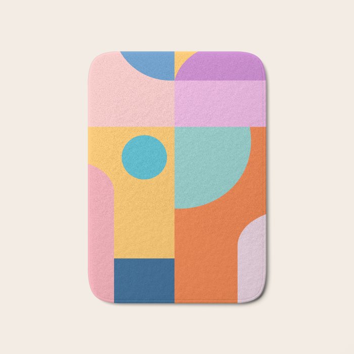 Playful Color Block Shapes in Bright Shades of Orange, Blue, Yellow, and Pink Bath Mat Gallery Image 1