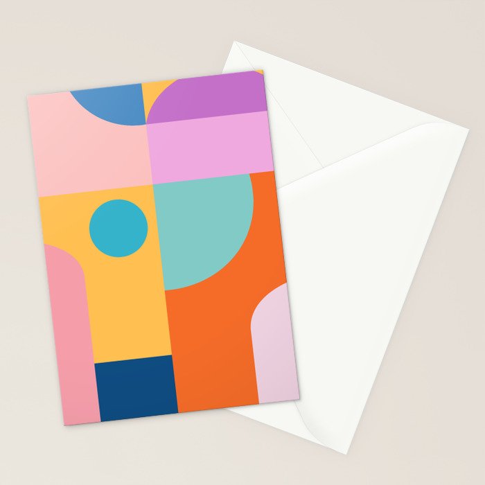 Playful Color Block Shapes in Bright Shades of Orange, Blue, Yellow, and Pink Stationery Card Gallery Image 2