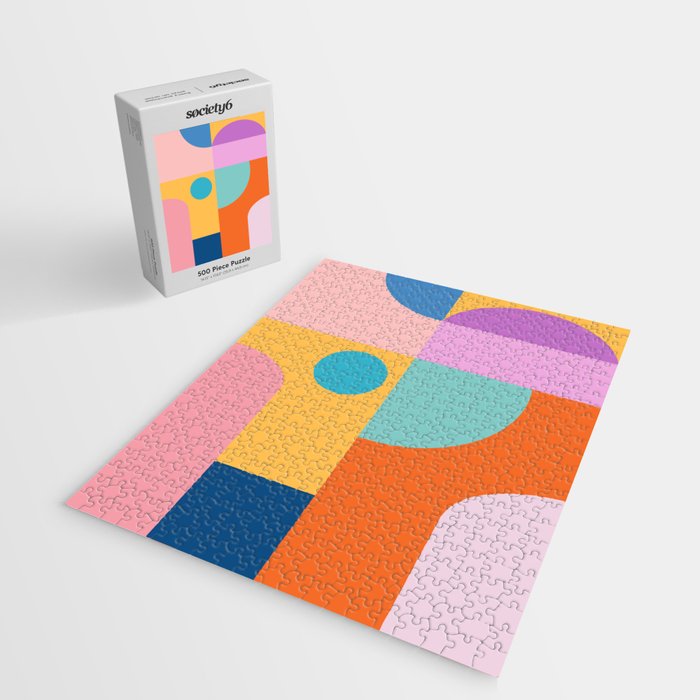 Playful Color Block Shapes in Bright Shades of Orange, Blue, Yellow, and Pink Jigsaw Puzzle Gallery Image 2