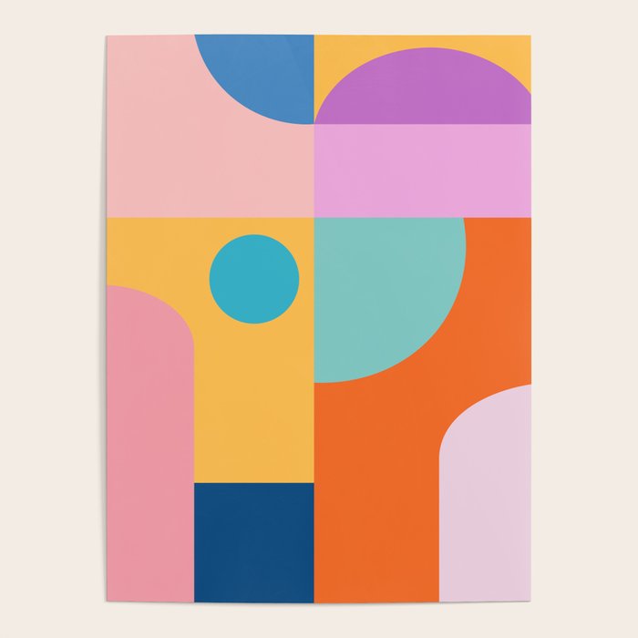 Playful Color Block Shapes in Bright Shades of Orange, Blue, Yellow, and Pink Poster Gallery Image 4