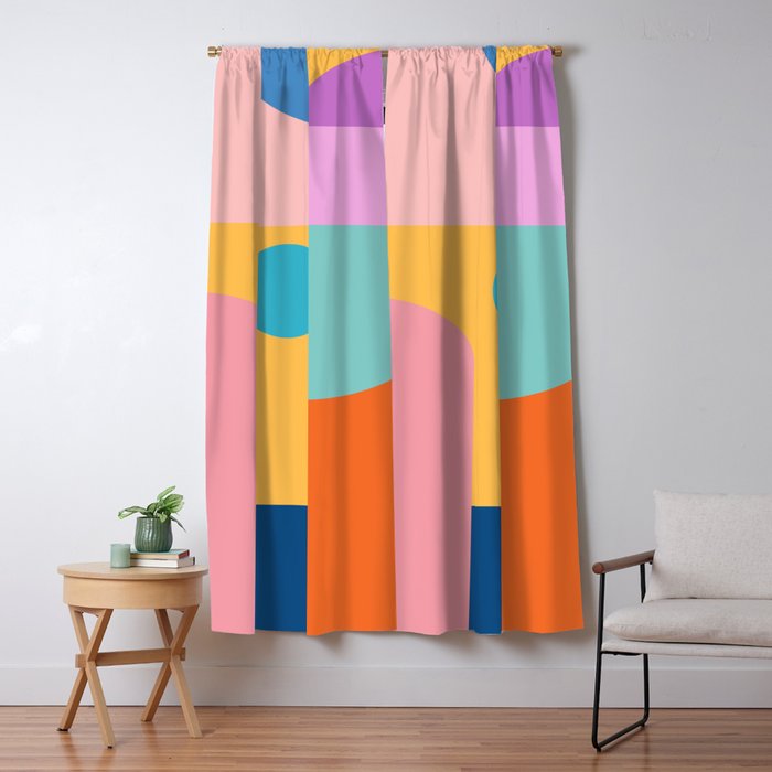 Playful Color Block Shapes in Bright Shades of Orange, Blue, Yellow, and Pink Window Curtain Gallery Image 1