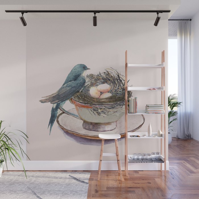Bird nest in a teacup Wall Mural Gallery Image 1
