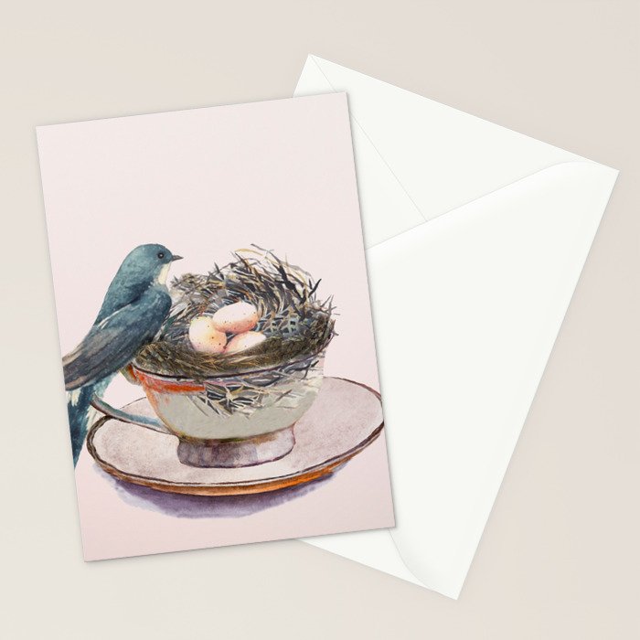 Bird nest in a teacup Stationery Card Gallery Image 2